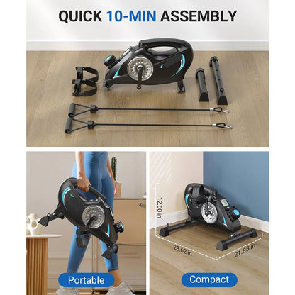 Mini Hometrainer – Bureaufiets – Fitness Trainer – Beentrainer – Armbands – 16 Niveaus Magnetische Weerstand – LCD-Scherm