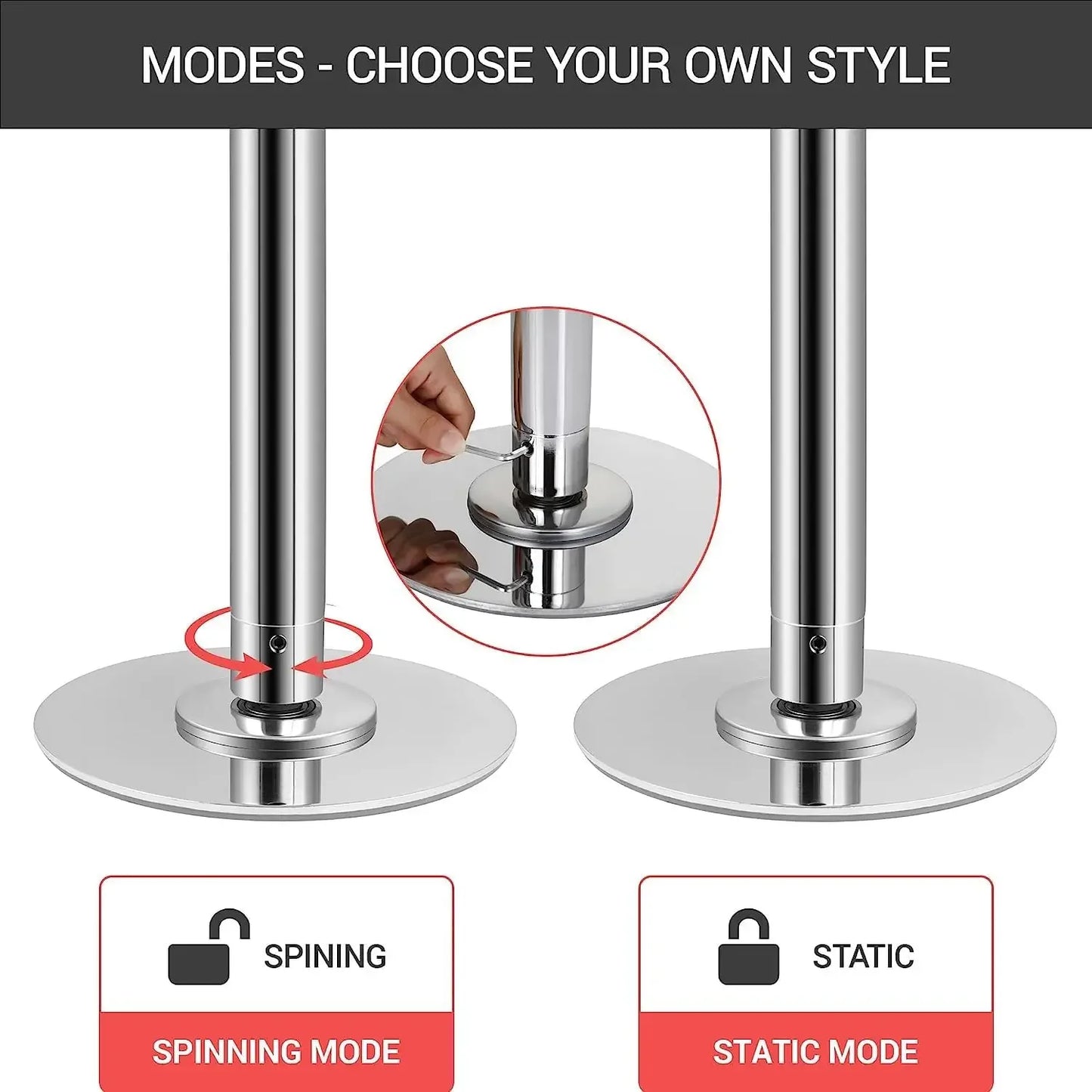 Paaldanspaal – Pole Dance Paal – Danspaal – Fitnesspaal – Spinpaal – Verstelbare Hoogte 2,35-2,74 m – Roestvrij Staal 45 mm