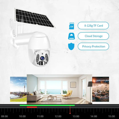 Beveiligingscamera – Camerabewaking – Buitencamera – Bewakingscamera – IP-camera – Zonne-energie – 3MP HD Met Bewegingsdetectie - EU-stekker - 64GB - Wit