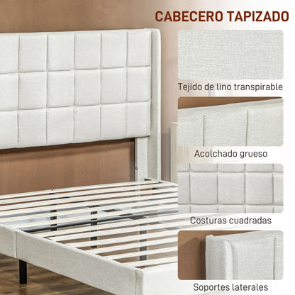 Bedframe – Bed – Tweepersoonsbed – Slaapbank – Ledikant – Beige – Stevig Rubberwood – Met Opbergruimte Onder Bed