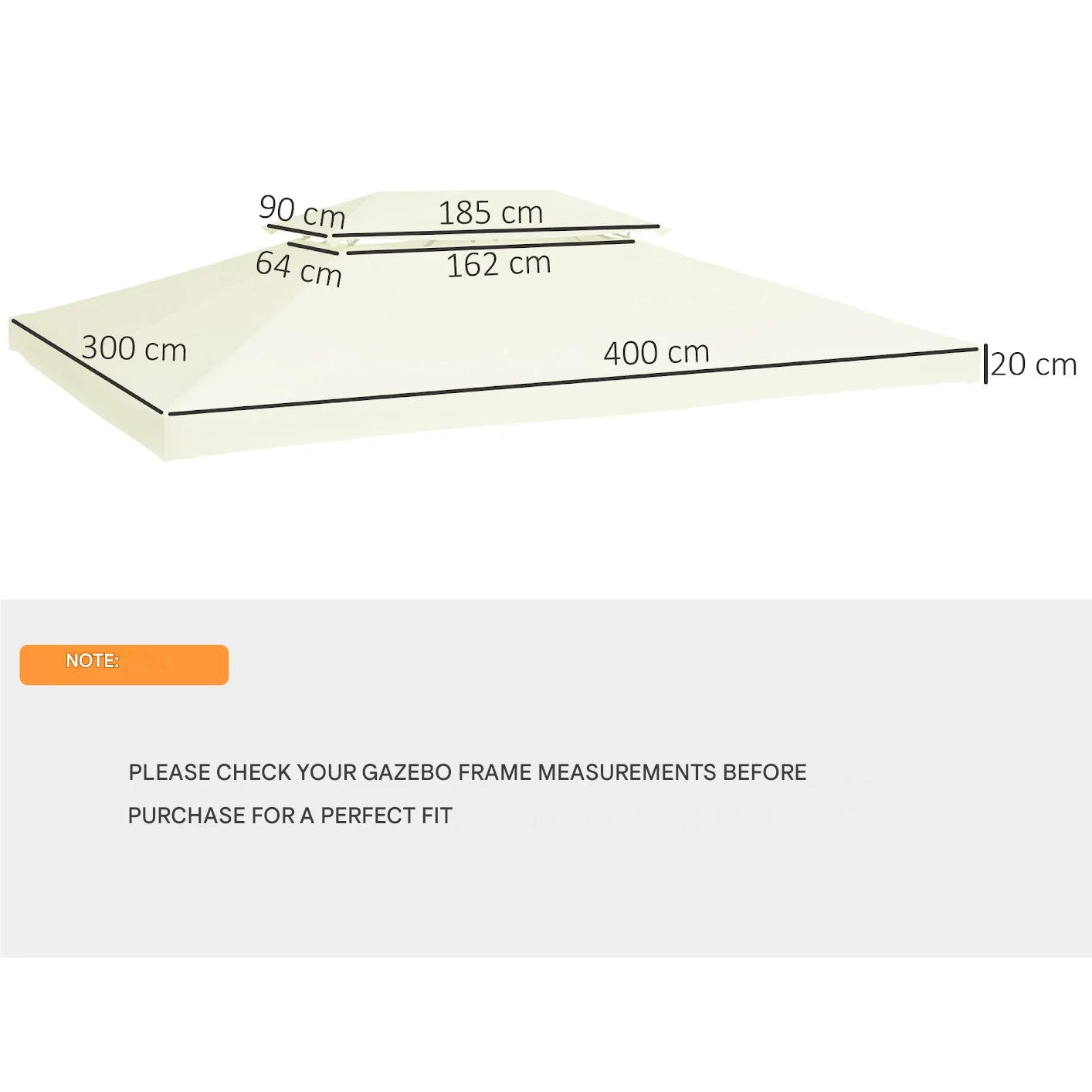 Gazebo - Tuin Dak - Reservedak - 2 Niveaus - Pergola Awning - met 180 g/m² Ademend Anti-UV Polyesterweefsel - PA-Coating - 10 Drainagegaten - Stevig - Durzaam - voor Tuin - Buiten - 3 x 4 m - Beige - QUORE