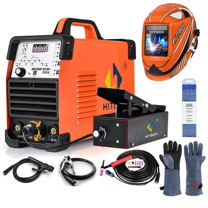HitBox - HBT250P - Elektrisch lasapparaat - 3 in 1 - Aluminium Tig-lasmachine - ARC-kracht 2T-4T - met voetpedaal - Oranje