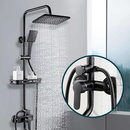 Douche - Regendouche - Douchewand - Douchekolom - Douchepanelen - Mat Regendouche Set – 3-Weg Wandmontage met Mengkraan & Opbergrek - Zwart