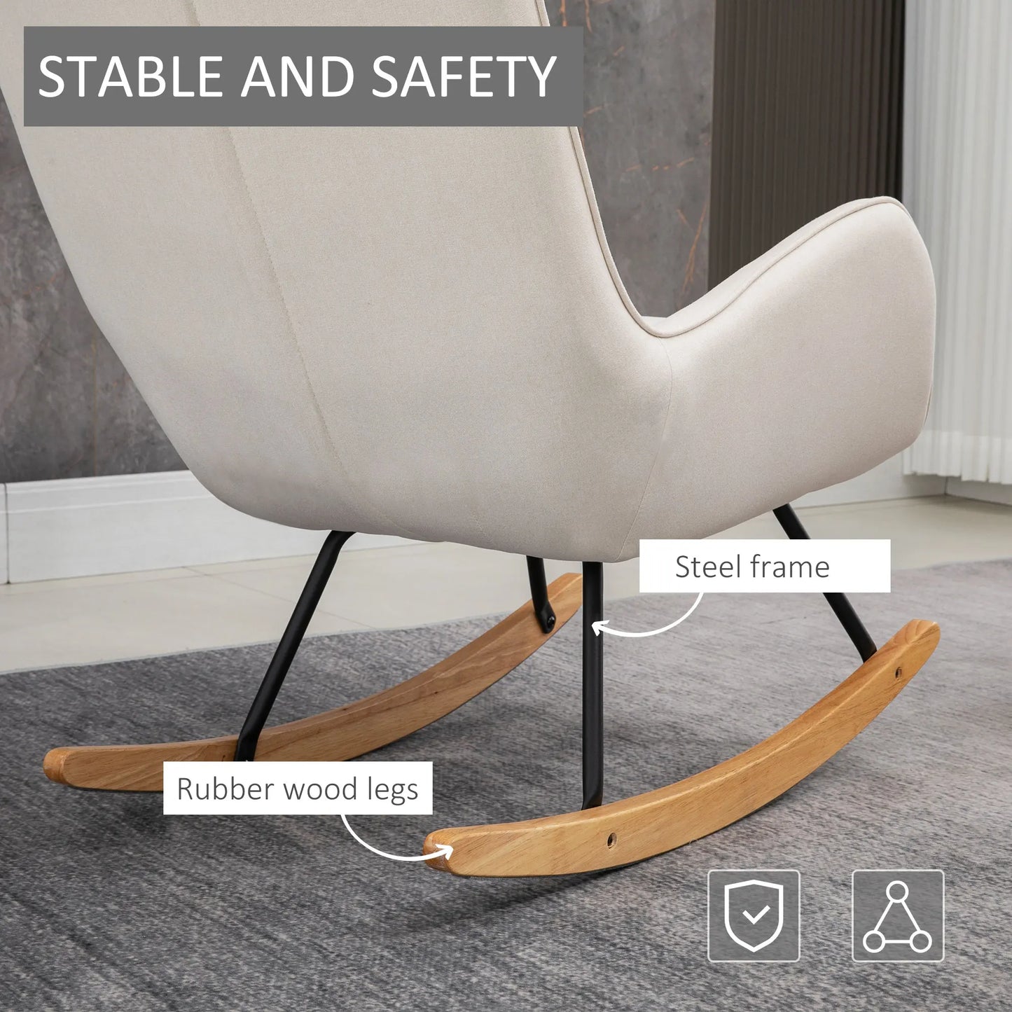 Schommelstoel – Relaxstoel – Fauteuil – Voedingsstoel – Loungestoel – Scandinavisch Design – Ademend Linnenstof – Draagvermogen 120 kg - Ivoor