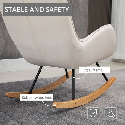 Schommelstoel – Relaxstoel – Fauteuil – Voedingsstoel – Loungestoel – Scandinavisch Design – Ademend Linnenstof – Draagvermogen 120 kg - Ivoor