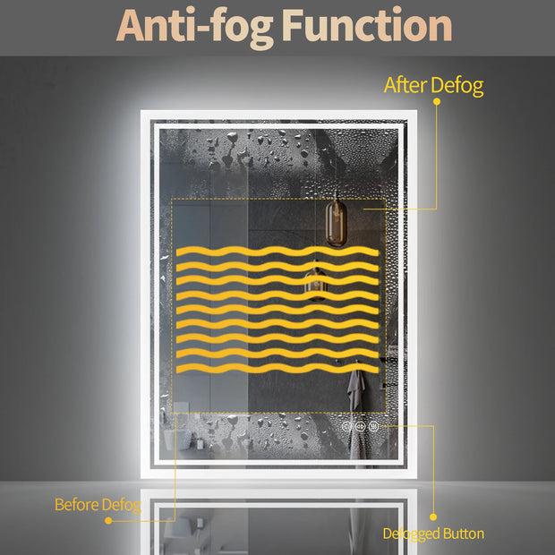 Badkamerspiegel - Badkamerspiegel met Verlichting - LED - Antifog Functie - 3 Kleurinstellingen - IP65 Waterdicht - Horizontaal/Verticaal - 60.9x81.28cm - Zilver