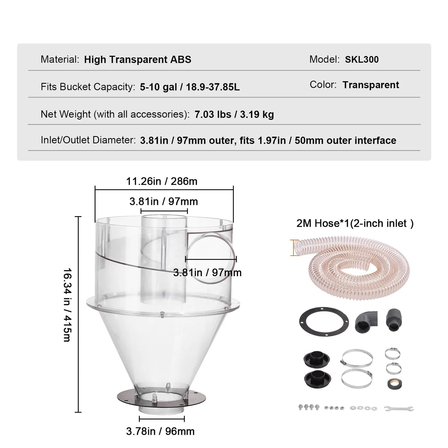 Cycloonfilter - Stofafscheider Cycloon - Stofzuiger  - 4.0 inch - Efficiënte Stofverwijdering voor Werkplaats, Stofzuigers en Stofafzuigsystemen