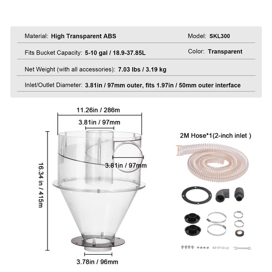 Cycloonfilter - Stofafscheider Cycloon - Stofzuiger  - 4.0 inch - Efficiënte Stofverwijdering voor Werkplaats, Stofzuigers en Stofafzuigsystemen
