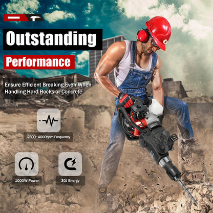 Demolition Jack Hammer – Sloophamer – Breekhamer – Betonhamer – Slaghamer – 33CC 1000W Motor – Robuust Aluminium Design - QUORE