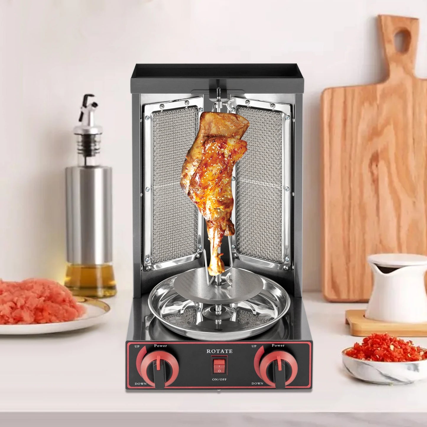 Gas Doner Kebab Machine – Gas Kebab Grill – Doner Grill – Kebab Barbecue – 360° Draaiend Mechanisme – Roestvrij Staal – 3000W Vermogen