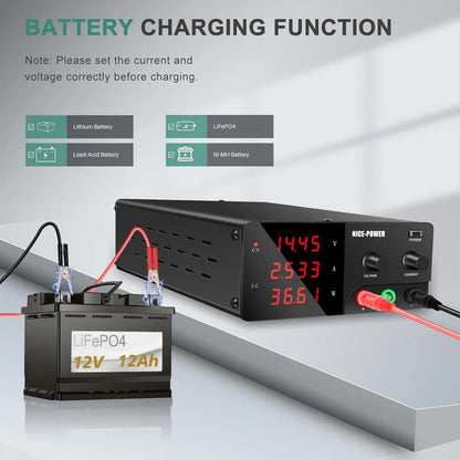 Labvoeding - DC Bench Voeding - Regelbare Voeding - Voeding - Lab Bench Voeding - Functiegenerator - 30V - 30A - 900W Zwart - Zwart