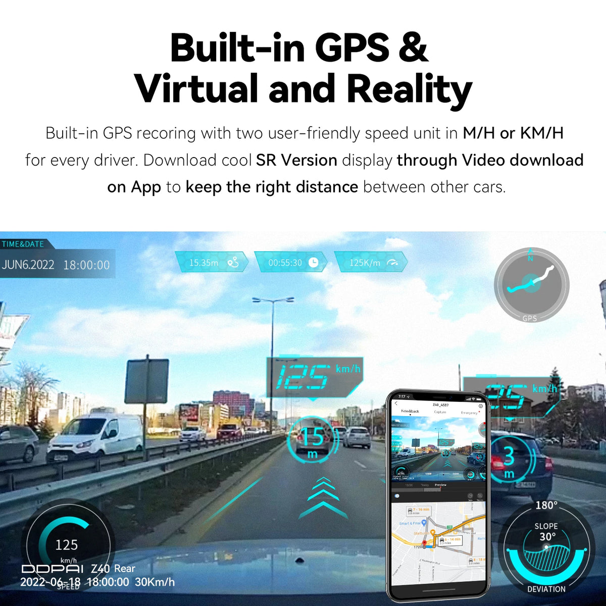 Dash Cam Dual GPS – 1944P HD – WiFi – Front &amp; Rear – 24H Parking Security – D²save Storage – Without Memory Card