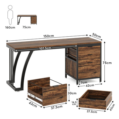 Computerbureau – Bureaumeubel – Werkplek Bureau – Studiebureau – Bureau Met Lades – 150x50 cm – Verstelbare Pootjes - Bruin