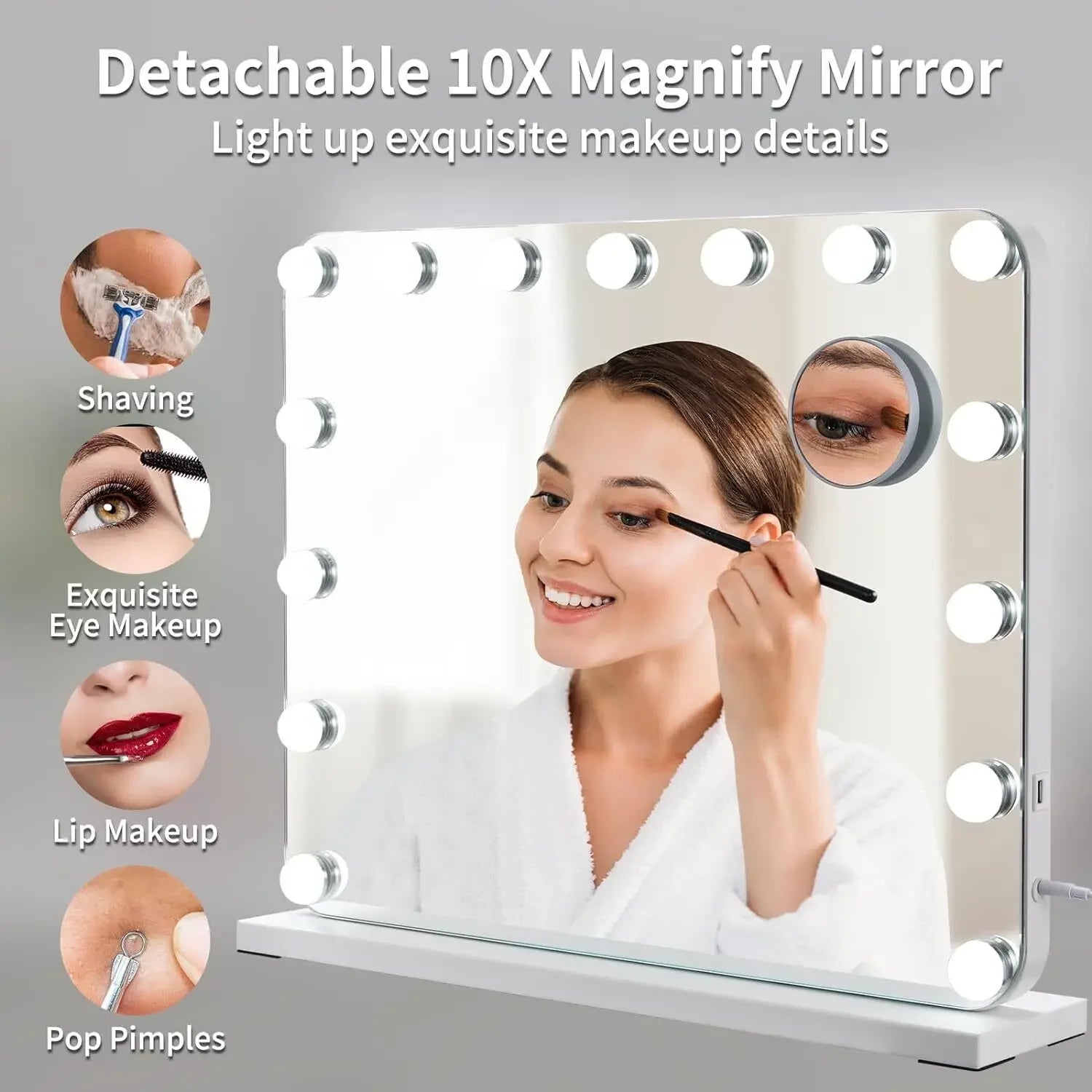 Hollywood Vanity Mirror with Lights 15 Dimmable LED Bulbs 3 Color Lighting Adjustable Brightness USB Charging Port (58*46cm) - QUORE
