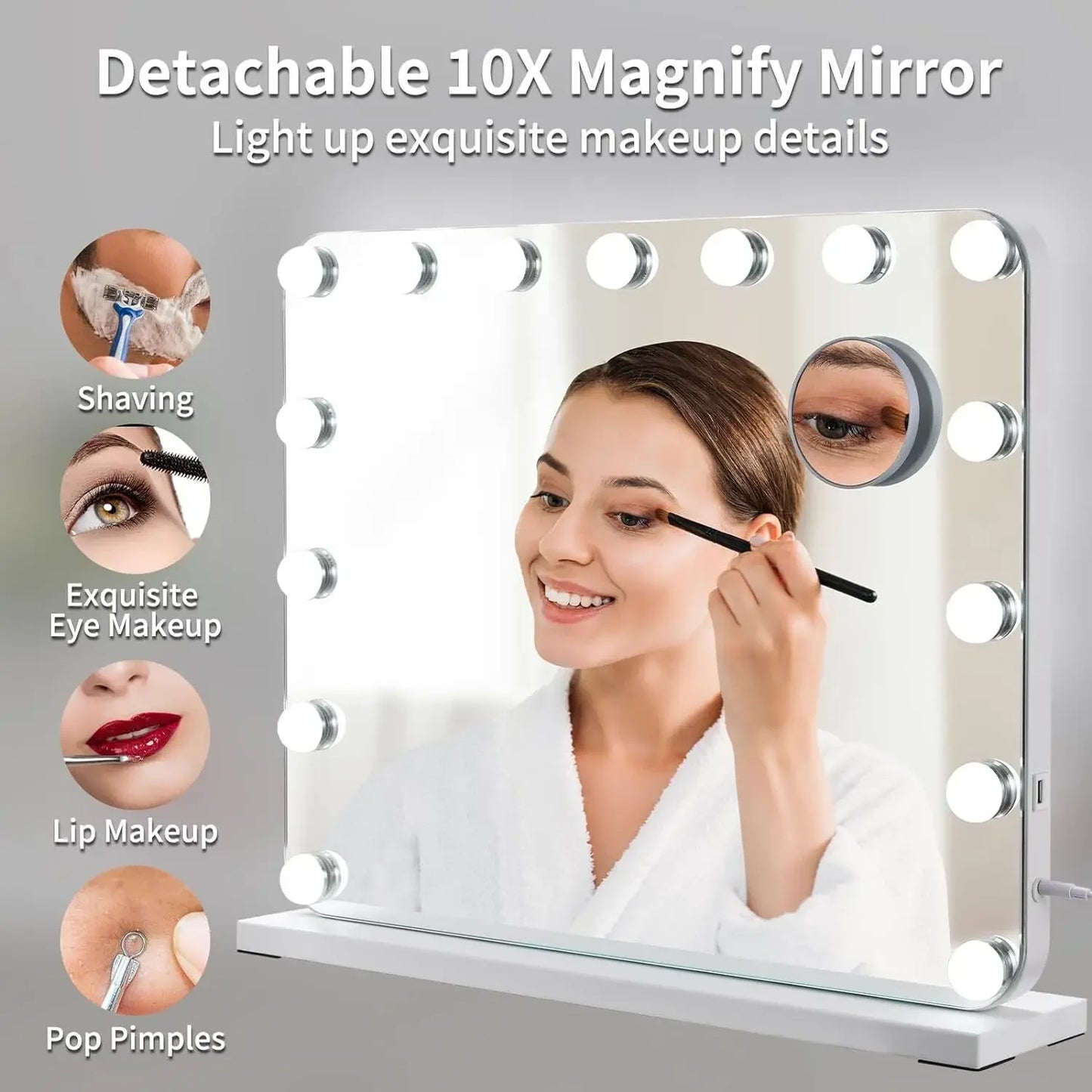 Hollywood Vanity Mirror with Lights 15 Dimmable LED Bulbs 3 Color Lighting Adjustable Brightness USB Charging Port (58*46cm) - QUORE