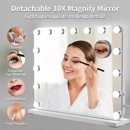 Hollywood Vanity Mirror with Lights 15 Dimmable LED Bulbs 3 Color Lighting Adjustable Brightness USB Charging Port (58*46cm) - QUORE