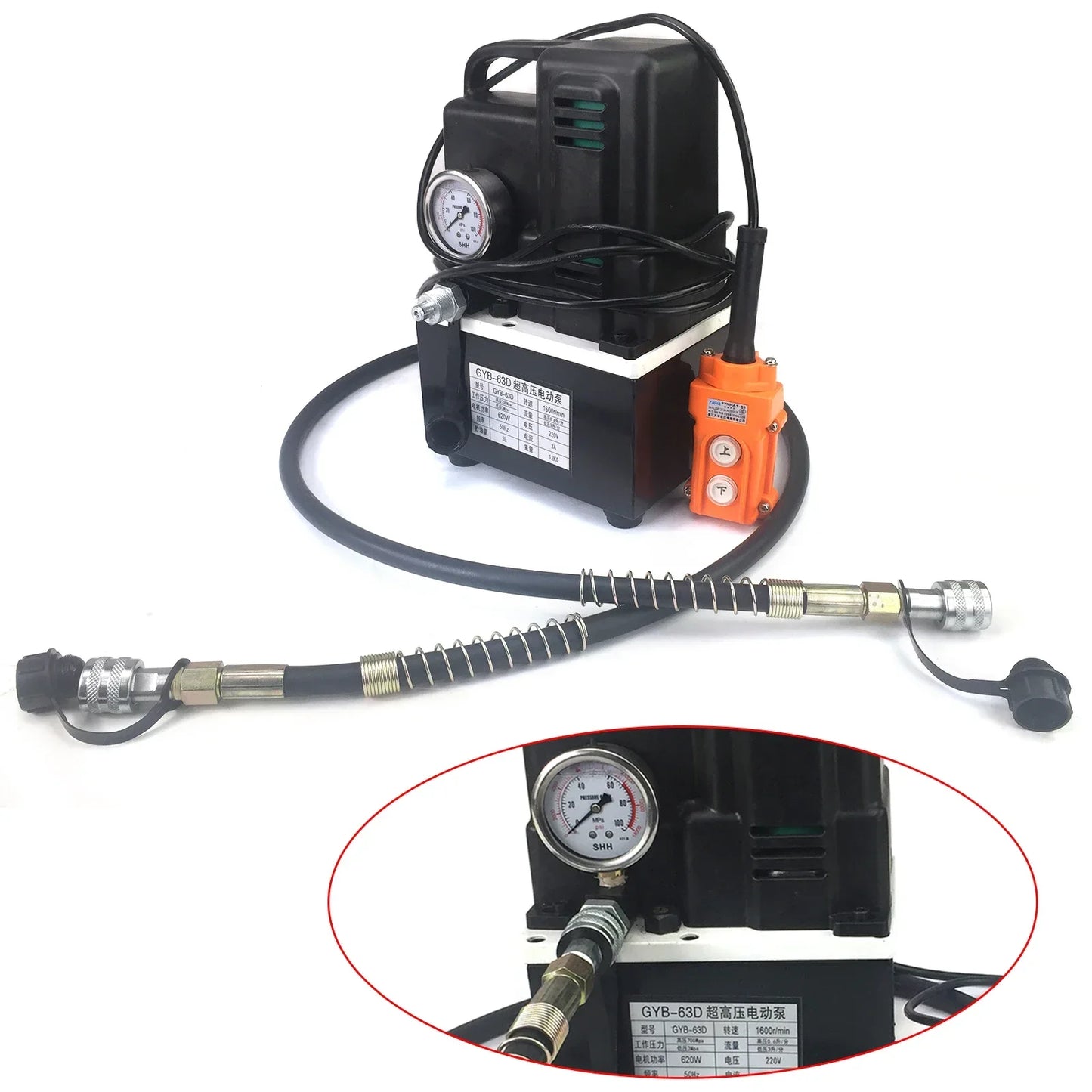 Elektrische Hydraulische Pomp – Hydrauliek Pomp – Drukpomp – Draagbare Pomp – Stalen Constructie – 3 Liter Oliecapaciteit – 70 MPa Druk - 220V - Zwart - QUORE