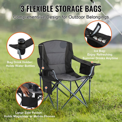 Campingstoel - Vouwstoel - Opvouwbaar - Viss - Strand - Picknick - Inklapbaar - Lichtgewicht - Outdoor Stoel - Lendensteun - Gevoerde Armleuningen - Zwart