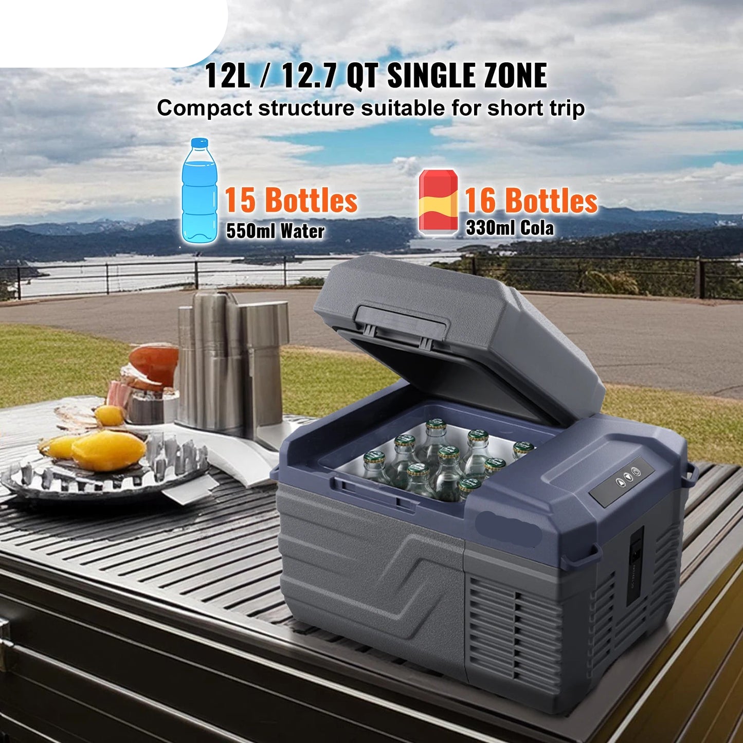 Draagbare Autokoelkast - Compressor Koelbox - Minikoelkast - Koelbox Auto - Elektrische Koelbox - Bluetooth & LCD - 12/24V DC 110-240V - Voor Auto - Camper en Boot - 12.4kg Gewicht
