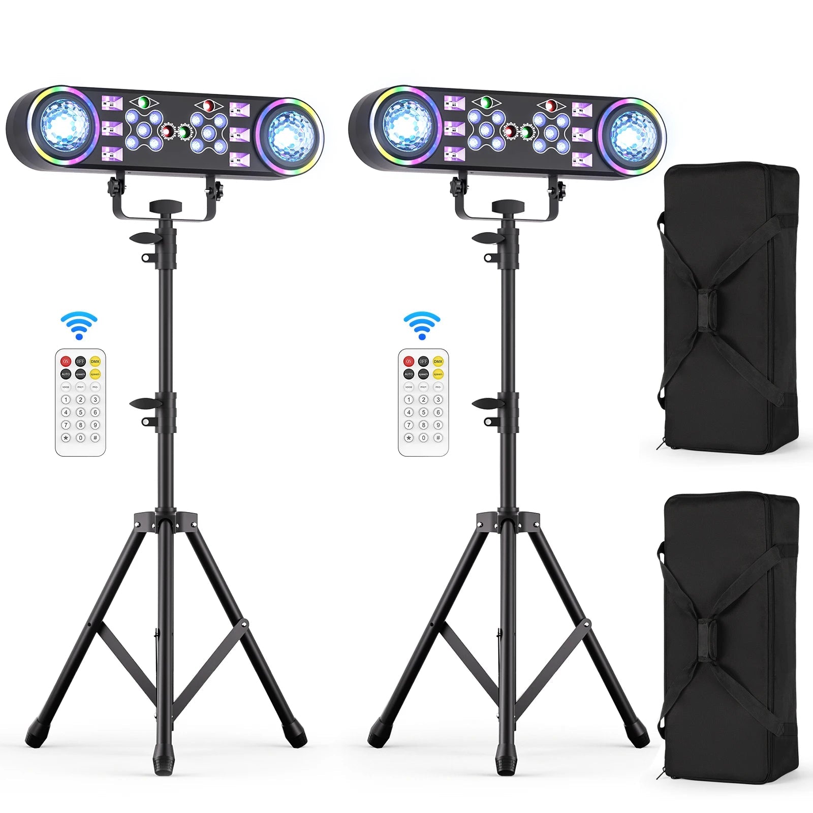 Effectverlichting RGBW – DJ Verlichting – Party Lights – Disco Lampen – LED Effectlampen – 7-in-1 Multifunctioneel – Verstelbaar Statief – Inclusief Draagtas – EU Stekker - QUORE