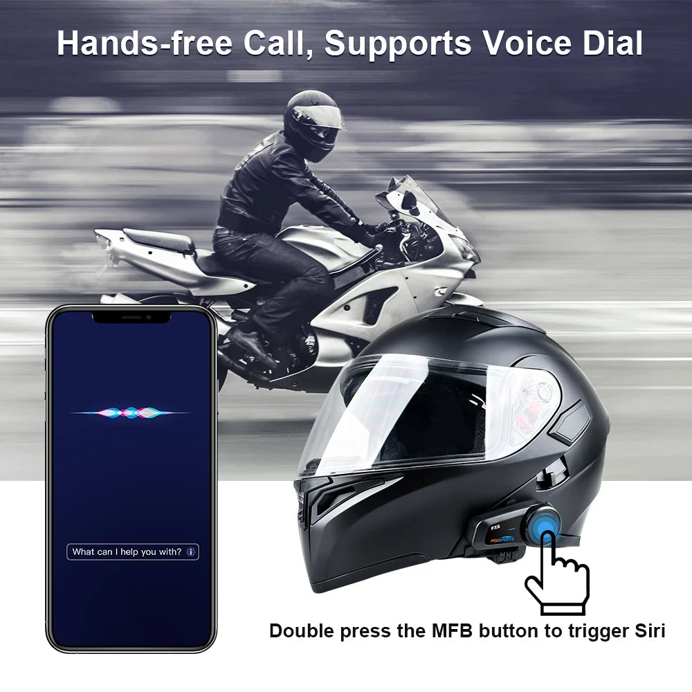Motorfietsintercom - Helmintercom - MotorfietshelmHeadset - Bluetooth Helmintercom - Helm - Motorfietsaccessoires - 2PCs - 6 Rider - 1000M - Groep BT Interphone FM Radio - QUORE