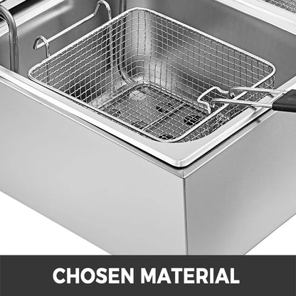 Dubbele Frituurpan - 12L - Frituurpan – Elektrische - 5000W – RVS – Instelbare Thermostaat – Voor Horeca - en Thuisgebruik - Krachtig - en Snel Opwarmen