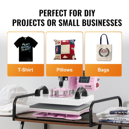 12x10 Inch Hittepers - Digitale Transferpers voor T-Shirts, Kussens, Tassen & Meer - 360° Swing-Away Ontwerp - Compacte Sublimatie Machine - Roze