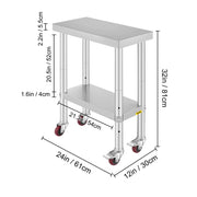 Keukenwerkbank - Keukenwerktafel - Kookeiland - Keukentafel - 24 x 12 inch - Met 4 zwenkwielen & Achterwand Laadt Op - Voor Opbergrek Thuis Dineren