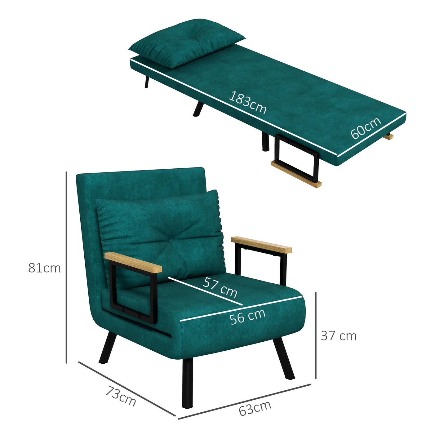 Bedbank – Slaapbank – Fauteuil – Slaapstoel – Bankbed – Verstelbare Rugleuning 5 Standen – Stalen Frame Met Fluwelen Bekleding - Groen