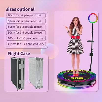 360° Photobooth – 360 Graden Foto Booth – Roterende Selfie Booth – Event Fotocabine – Groepsfoto Booth – RGB Ringlamp Met Dimbaar Licht – Geschikt Voor Maximaal 7 Personen
