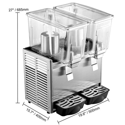 Koeldrankendispenser – Tandem Dispenser – Drankendispenser – Koelmachine – 2 X 12 Liter Tanks – Roestvrijstalen Behuizing - QUORE