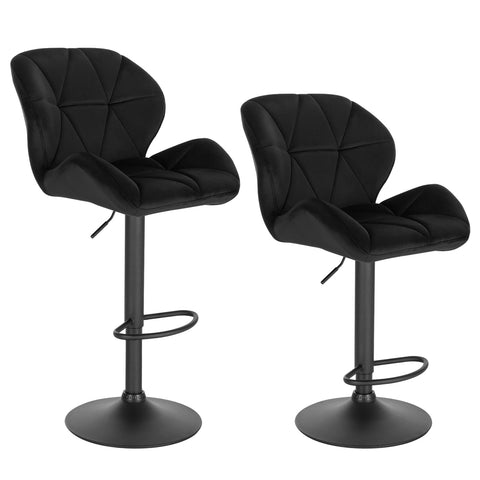 Adjustable Bar Stool - Bar Stool - Bar Stools with Backrest - Set of 2 - 360° Rotatable - Gas Spring - Steel Footrest - Leather Seat - Black Velvet
