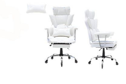 Ergonomische Bureaustoel - Executive Stoel - Gamingstoel - Kantoorstoel - Stoelen - 350lbs met Voetsteun - Verstelbare Lendensteun - Hoog Rugpand - Luxe PU Lederen - Extra Dikke Zitting - Voor Thuiswerk - Kantoor - Wit