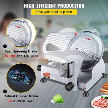 Vleessnijmachine - Snijmachine - Elektrische - 240W - Commerciële - met 10" Stalen Mes en 350-400 RPM Snelheid