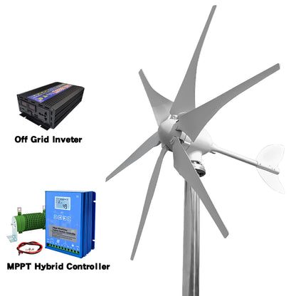 Windturbine – Windgenerator – Windmolen – Duurzame Energie – 3000W – Hybride Zonnestroom – Off-Grid Energie – Fiberglass Bladen – IP54 Beschermd - 12V - Met Invertersysteem