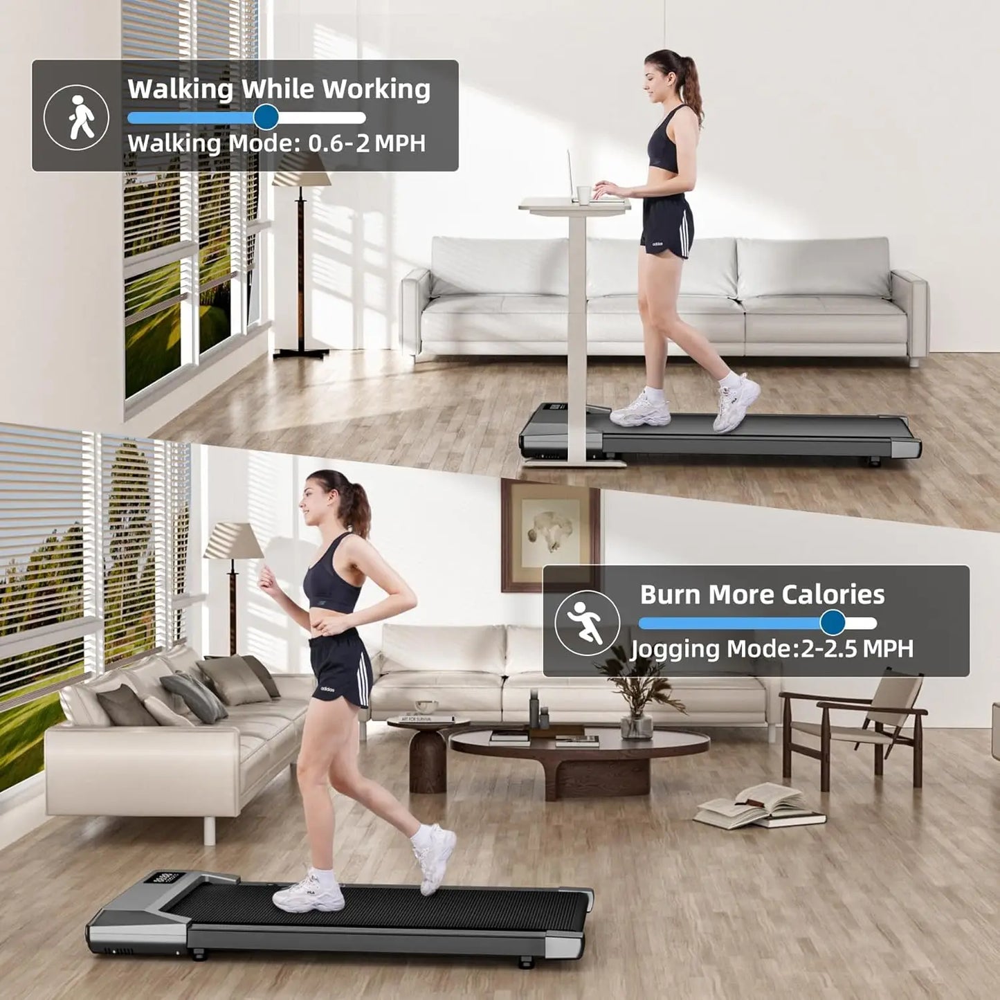 Loopband - Wandelband - Walking Pad - Hardloopband - Loopbanden - 2-in-1 - 2.2HP - 45dB - Vouwbare - Afstandsbediening - App-besturing - voor Thuis en Kantoor - Grijs
