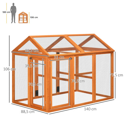 Kippenhok – Kippenren – Pluimveehok – Kippenverblijf – Vurenhout – Ventilatie Met Metaalgaas – Compacte Afmetingen 140 x 88.5 x 106 cm - Hout Natuurlijk