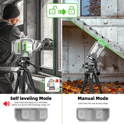 Laserniveau – Laserwaterpas – Kruislijnlaser – 3D Laser Level – Zelfnivellerend – 12 Lijnen – 8000mAh Li-ion Accu – IP54 Water- en Stofbestendig