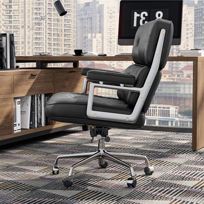 Leren Bureaustoel – Comfortabele Stoel – Ergonomische Bureaustoel – Draaibare Stoel – Verstelbare Rugleuning – Aluminium Frame – 160 Kg Draagvermogen - QUORE