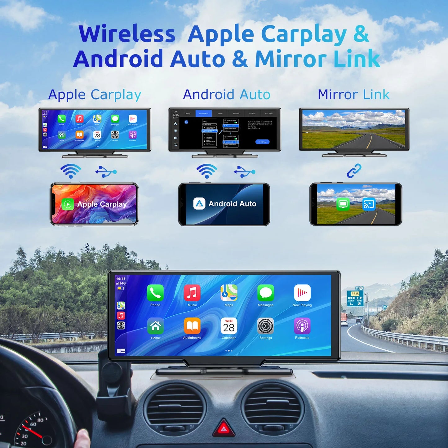 Navigatiesysteem Auto - Dashcam voor auto - GPS Navigatie - Draadloze - 4K DVR - Bluetooth Audio - ADAS Systeem - 10.26" - Achteruitrijcamera - Touchscreen