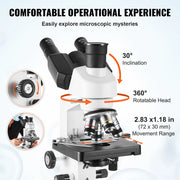 Vevor - Digital microscope - Lab microscope - Compound binocular microscope - 40X-2500X - with LED illumination - Metal base - White