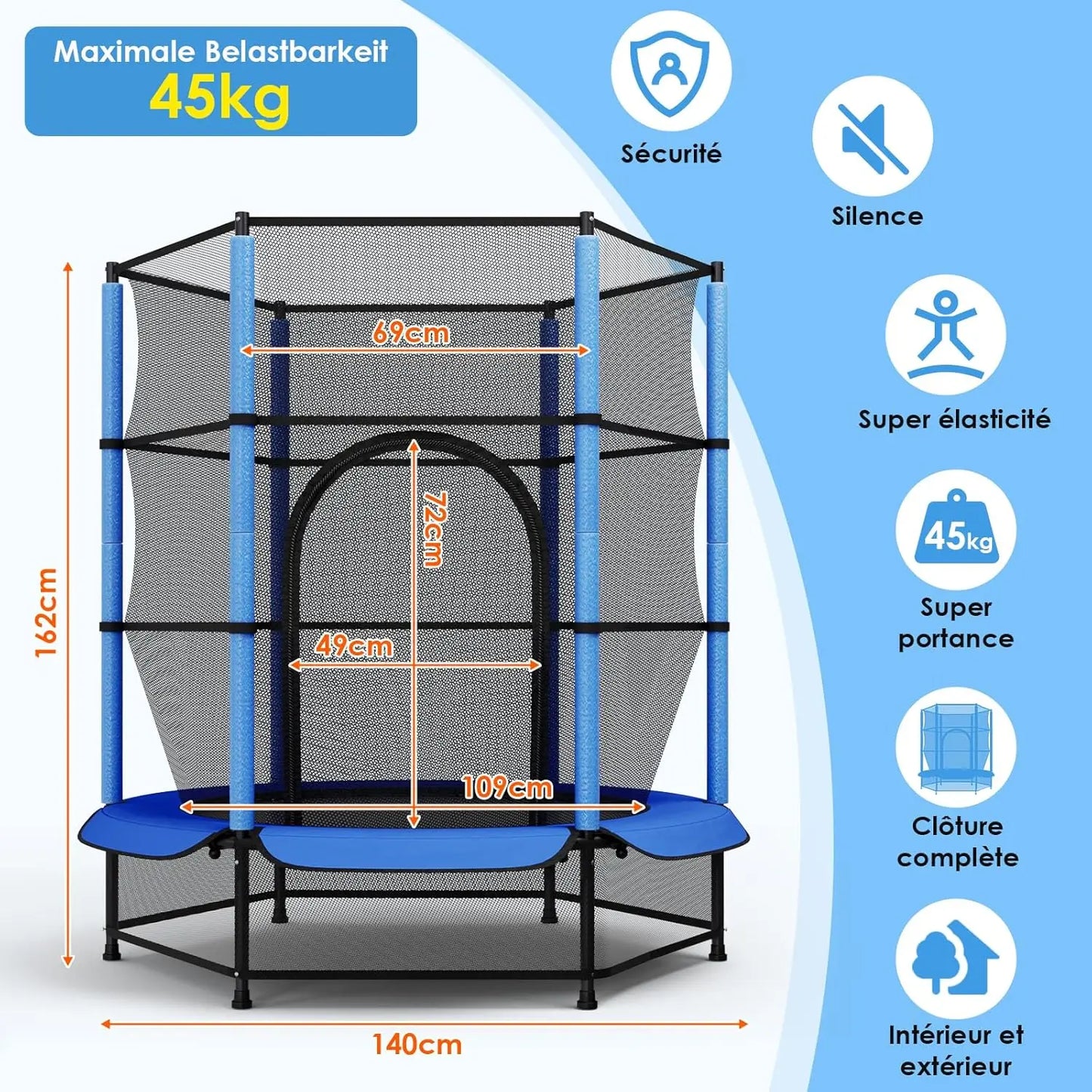 Trampoline – Kindertrampoline – Springkussen – Buitenspeelgoed – Speeltoestel – Ø 140 cm – Veiligheidsnet Met Ritssluiting
