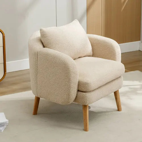 Relaxstoel – Lounge Stoel – Fauteuil – Zetel – Teddyfluweel – Ergonomische Rugsteun – Stevig Houten Frame - Beige