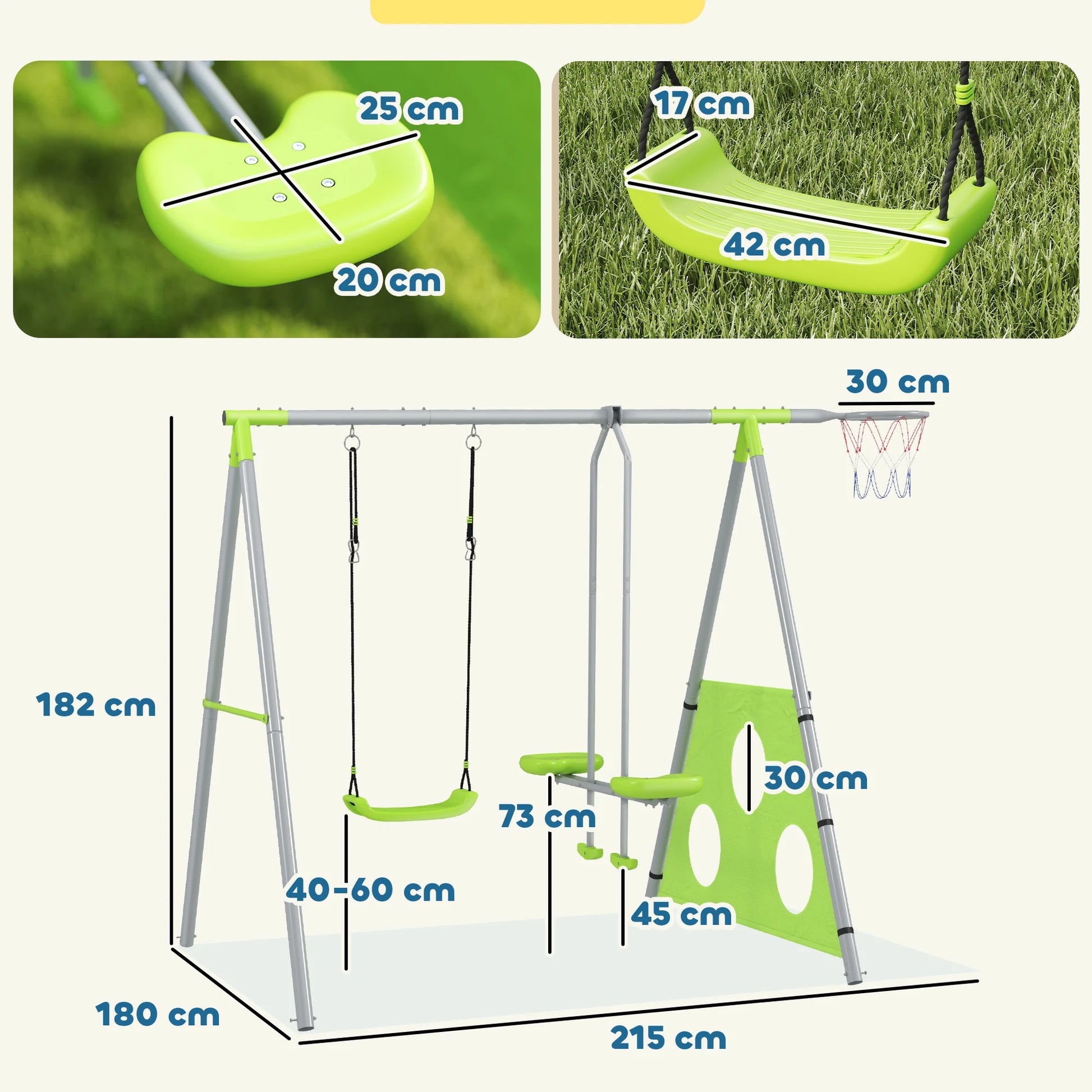 4-in-1 Schommelset – Speelset – Tuinset – Schommel – Glijbaan – Verstelbare Schommelhoogte – Stabiele Metalen Constructie - QUORE