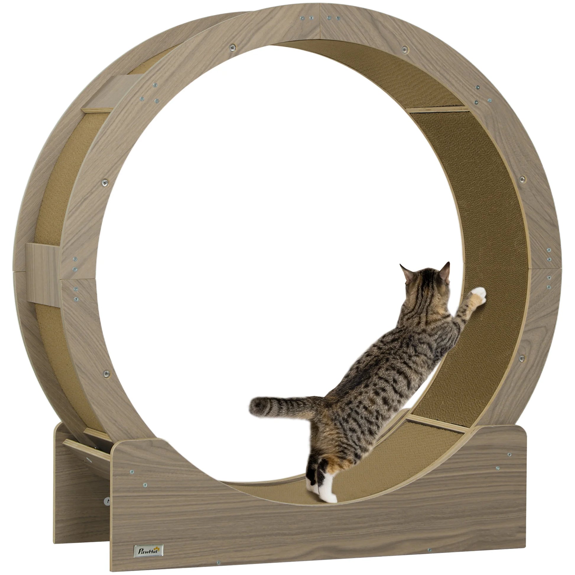 Kattenloopwiel – Kattenrad – Kat Fitness – Cat Wheel – Geschikt Voor Katten Tot 5 Kg – Duurzaam Houten Materiaal – Vervangbaar Krabmatje - 91 x 33.5 x 91 cm - Walnoot - QUORE