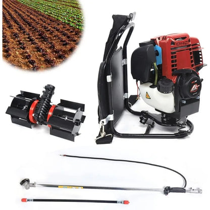 Benzine Grastrimmer - Grasmaaier - Bosmaaier - Kantenmaaier - Tuingereedschap - 35.4CC - 4-Takt 1KW, 4500-8500RPM – Rugzakmodel in Zwart/Rood