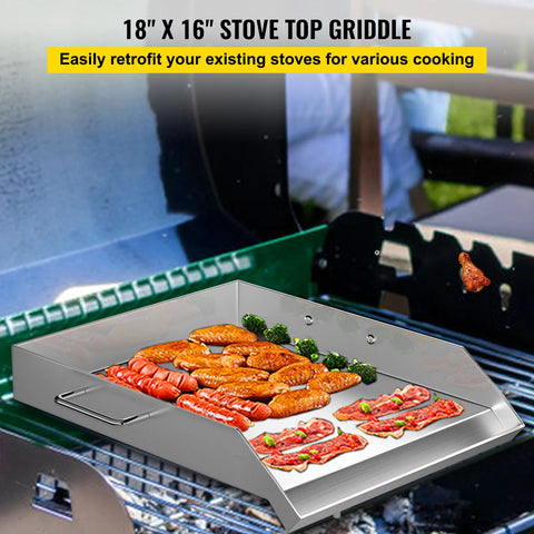 BBQ - BBQ voor buiten - RVS bakplaat - 18X16 - Universele platte bovenkant - Gasgrill voor kamperen - Zilver