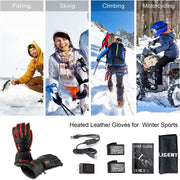 Heated Gloves - Electric Gloves - Rechargeable Heated Gloves Electric Waterproof Gloves - Leather Sheepskin - for Motorcycle, Hiking Gloves, Outdoor Sports, Winter - Medium