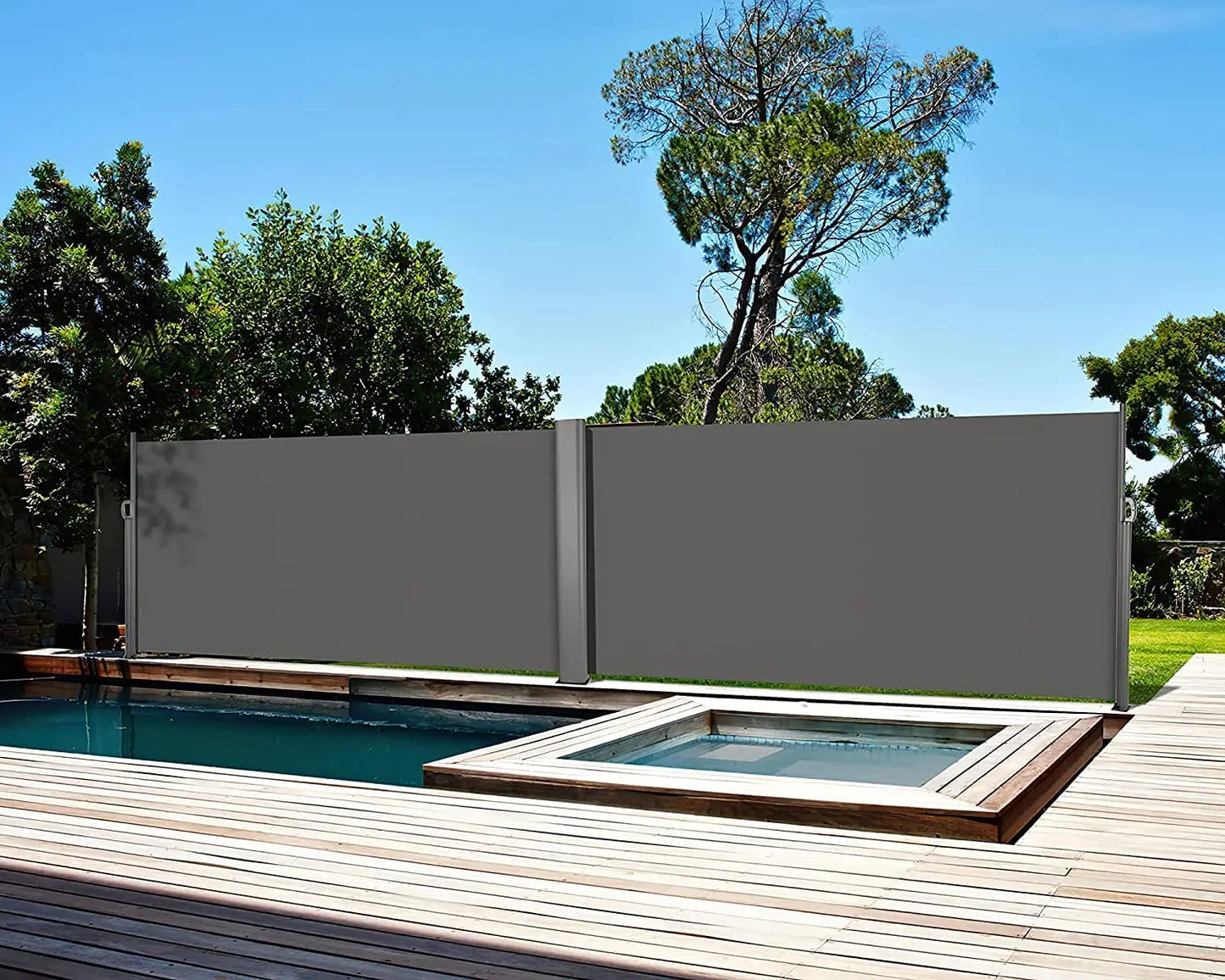 Windscherm - Tuinscherm - Dubbel Uitschuifbaar Windschermen - Zijluifel - 600x180 cm - Outdoor Privacy Scherm -  Aluminium Zonnescherm – Verlengbaar Privacy Scherm – Geschikt voor Terras, Tuin en Speelplaats - Zwart