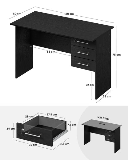 Computerbureau - Computertafel - Gaming Bureau - Gaming Tafel -  Laptoptafel - Krasbestendig Tafelblad - 120x60x75cm -  Lichtgewicht - Zwart - QUORE